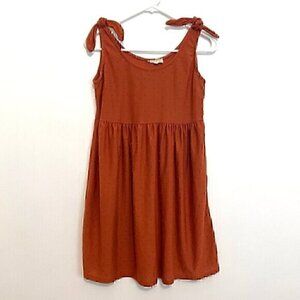SEE YOU MONDAY Burnt Orange Swiss Dot Tie Shoulder Strap Mini Fit & Flare Dress